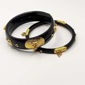 Black Plastic Bangles Gold Tone Details Indian Bengali Aesthetic Pola Badhano